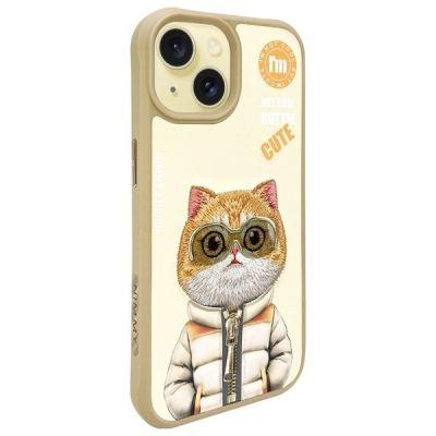 Futeri Nimmy Cool&amp;Cute 2.0 Cat për iPhone 15 6.1", TPU PC, me zinxhir, ngjyrë kaki