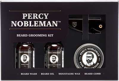 Set për kujdesin e mjekrës Percy Nobleman Beard Grooming Kit, shampo e vaj për mjekër, dyllë për mustaqe, krehr