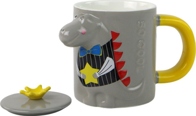 Filxhan qeramik LeanToys Dinosaur, 400 ml, me kapak, gri