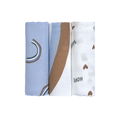 Pelenë mbështjellëse bebe LÄSSIG Swaddle, set 3 copë, fibër bambuje pambuk, 80x80cm, shumëngjyrëshe