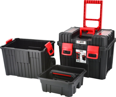 Kuti veglash me rrota AWTOOLS Toolbox, 450x360x640mm, nga plastike e fortë, ngjyrë e zezë