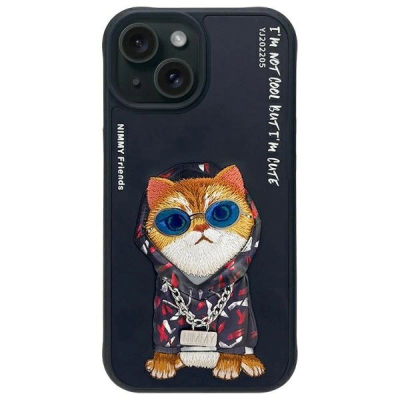 Maskë telefoni Audi Nimmy Case iPhone 15 6.1", Glasses Cool Cat, e zezë