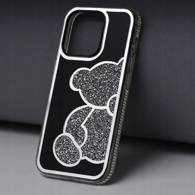 Kllëf telefoni Teddy Bear për iPhone 11, PU TPU, me shkëlqim, argjendtë
