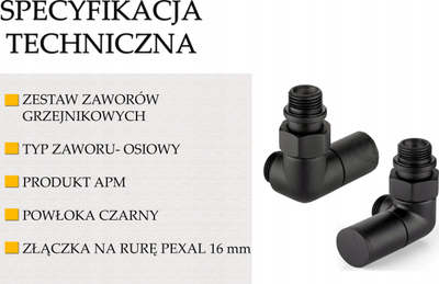 Set valvulash aksiale radiatorësh APM, për gypa PEX 16mm, e zezë mat
