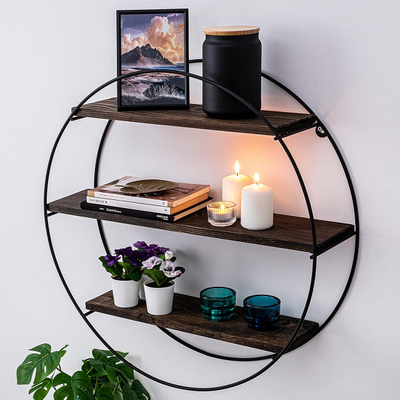 Raft muri dru i fortë + metal 60×15×60 cm (HM9114.01), zezë