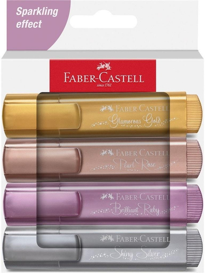 Set markerësh tekst Faber Castell Textliner 46 Metallic 254674, 4 copë, majë e pjerrët, shumëngjyrëshe