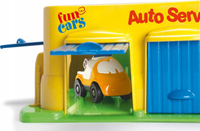 Set loje Dantoy Garage Yellow Auto Service 7520, garazh plastik me 3 makina, i verdhë