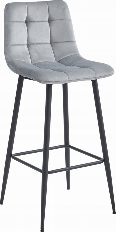 Set tabure kadife me shpinore Black Stool, për ishull kuzhine, gri argjendtë, këmbë të zeza, 2 copë