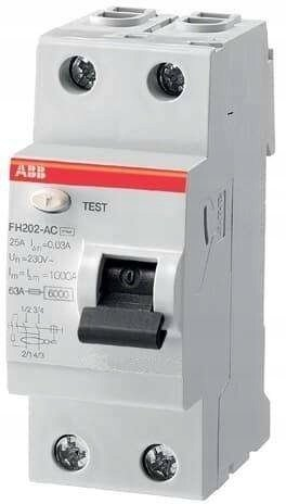 Shkyçës diferencial ABB FH202 AC, 63A, 2 pola 30mA, i bardhë