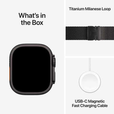 Apple Watch Ultra 3 Cellular 49mm Black Titanium Case with Black Titanium Milanese Loop, Large