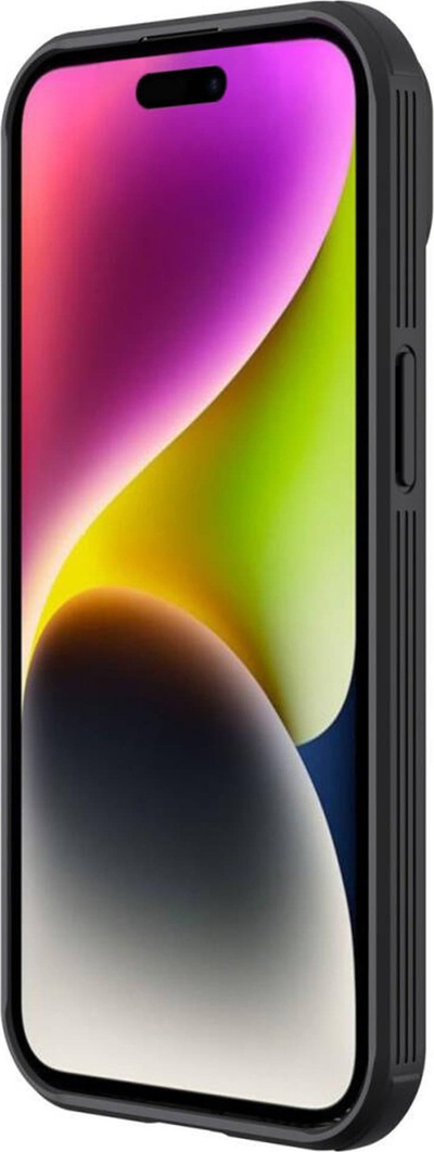 Kapak telefoni Nillkin CamShield Pro Magnetic për iPhone 15, me kapak kamere, i zi