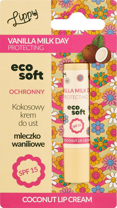 Balsam buzësh Ecosoft Lippy Day, SPF 15, kokos vanilje qumësht, 4.8 g