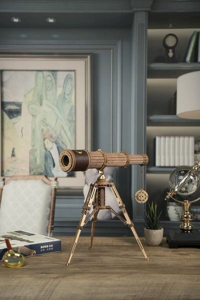 Set modeli druri ROKR Monocular Telescope, 3D DIY, distancë shikimi 150 m, ngjyrë druri