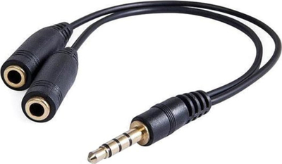 Adapter audio jack 3.5mm, 1x M 4 pole në 2x F, stereo, i zi