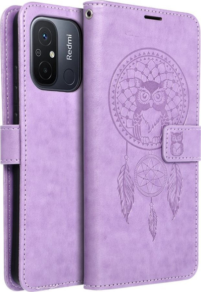 Futrollë libri OEM MEZZO për Xiaomi Redmi 12C, me motiv dreamcatcher, me kapëse magnetike, vjollcë