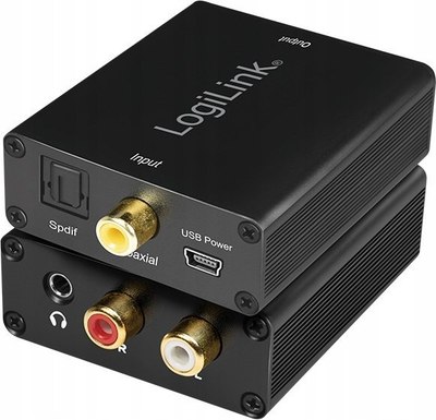 Konvertues audio LogiLink CA0101, Coaxial Toslink në analog L R, i zi