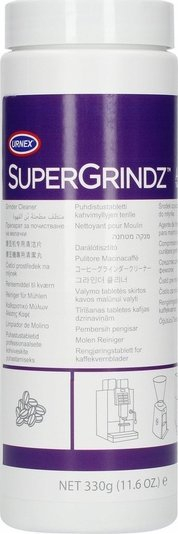 Tableta pastruese mulli kafesë Urnex Supergrindz, 330 g, për bluarëse super automatike, të bardha