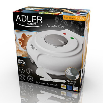 Aparat për waffle Adler AD 3038, 1500W, pllaka 18 cm, i bardhë