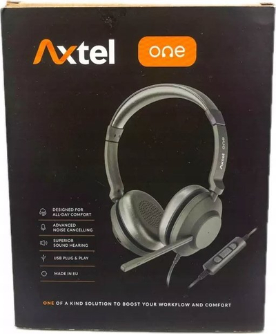 Слушалки Axtel Office, со микрофон, кабел 3.5 mm и USB A, црни