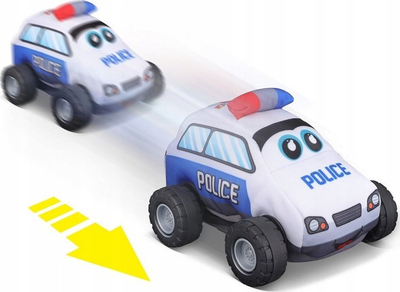 Makinë policie lodër BB Junior My 1st Soft Police Car, e butë, me mekanizëm pull back, blu e bardhë