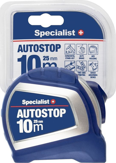 Metër matës Specialist Autostop, 10 m, 25 mm, blu