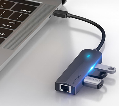 HUB USB-C Vention, 3 porta USB 3.0, RJ45, i zi