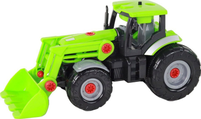 Lodër traktor me rimorkjo Leantoys, set montimi me vegël elektrike, plastike, jeshile