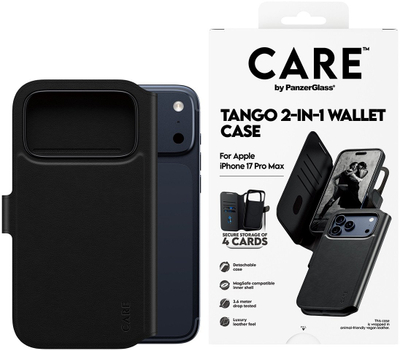 Kapotë portofol PanzerGlass CARE Feature Case Tango, MagSafe, për iPhone 17 Pro Max, e zezë
