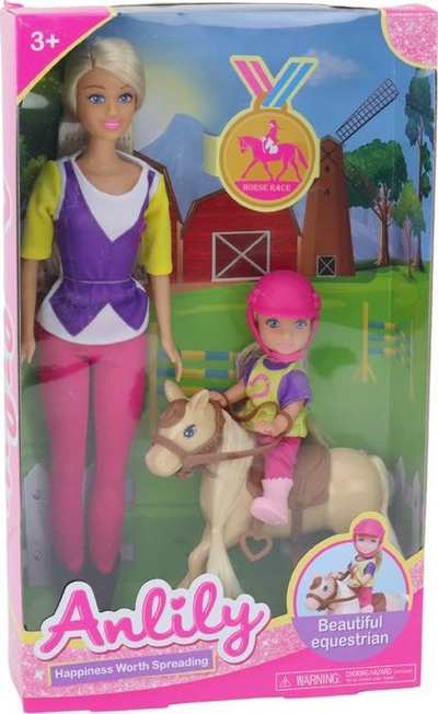 Set lodrash Anlily Doll, kukull me fëmijë, poni, fermë kuajsh