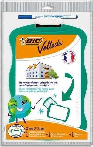 Tabelë e bardhë BIC Velleda Eco Board 210x310mm, kornizë jeshile, me marker dhe fshirëse