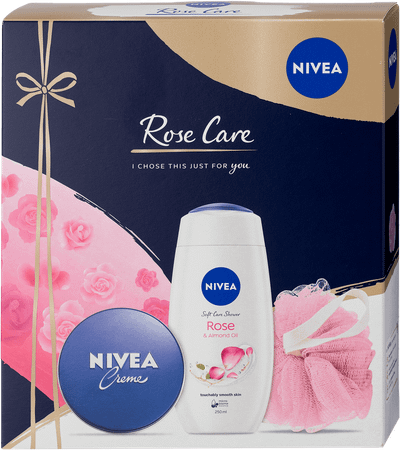 Set Nivea Rose Care, krem 150ml, xhel dushi 250ml dhe shpuzë dushi
