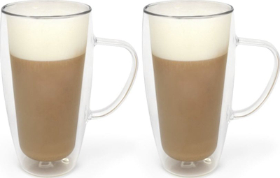 Сет чаши за латe макијато Бредемајер 165015, 400 ml, стакло со двојни ѕидови, транспарентно