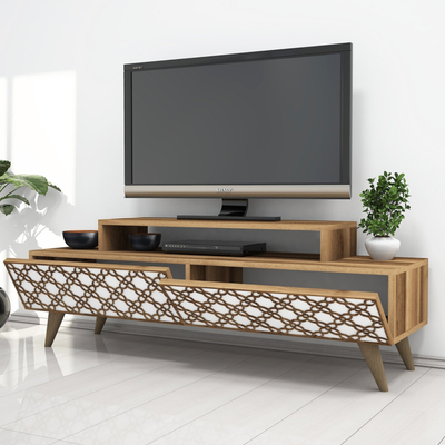 Komodë TV Hommy Craft City, 140x48.8x41.8cm, dru arrë, e bardhë