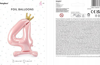 Balon qendrore me helium, numri 4 me kurorë, rozë e çelët