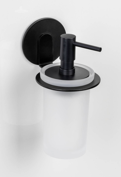 Dispenser sapuni WENKO Turbo-Loc Bivio, 150ml, xham i satinuar, i zi mat