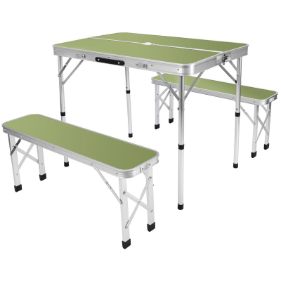 Set kampingu Enero Folding Tourist, tavolinë 90x60x70 cm, 2 stola alumini, jeshile