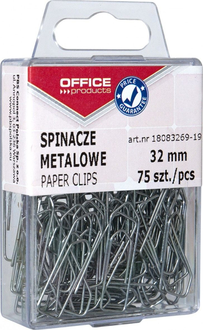 Kapëse metalike Office Products, 32mm, 75 copë, të argjendta