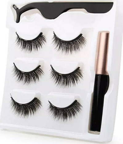 Set qerpikësh magnetikë AG851, 3 palë, me eyeliner dhe pincë, të zinj