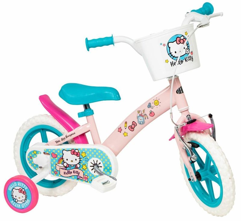 Biçikletë fëmijësh TOIMSA Hello Kitty 1149, 12", me rrota ndihmëse, rozë jeshile