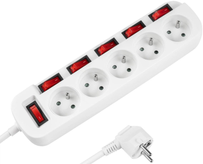 Prizë zgjatëse Rebel Electro, 5 dalje, kabllo 3 m, e bardhë