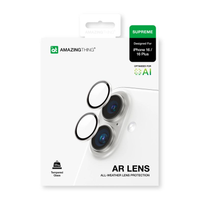 Mbrojtës lente AMAZINGthing AR 2, xham i temperum 9H, për iPhone 16 16 Plus, transparent