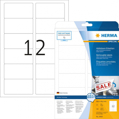 Etiketa ngjitëse Herma A4, 88.9x46.6 mm, të heqshme, të bardha, 300 copë