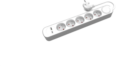 Zgjatues elektrik Flash Furniture, 5 prize Schuko, 2 porta USB, i bardhë
