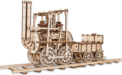 Set ndërtimi druri EWA Eco-Wood-Art Lokomotivë, model mekanik, me motor gome, natur