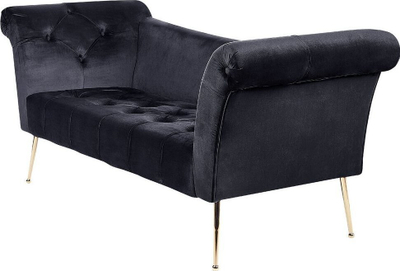 Divan chaise lounge Beliani Nantilly, kadife, këmbë metali ngjyrë ari, i zi