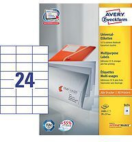 Etiketa shumëpërdorimëshe Avery Zweckform 3474, 70 x 37 mm, 2400 copë, të bardha