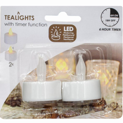 Set qirinj LED Ambience Light Tealights, 2 copë, me timer, të bardhë