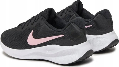 Atlete vrapimi Nike Revolution 7, shollë me shkumë, tekstil, të zeza me rozë