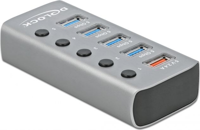 Hub USB DeLOCK 63262, 4 porta USB 3.2 Gen 1, 5 Gbps, gri