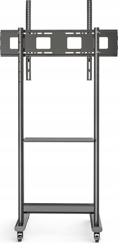 Karrocë TV për TV LCD/LED 50–90\", lartësi e rregullushme, me raft, e zezë